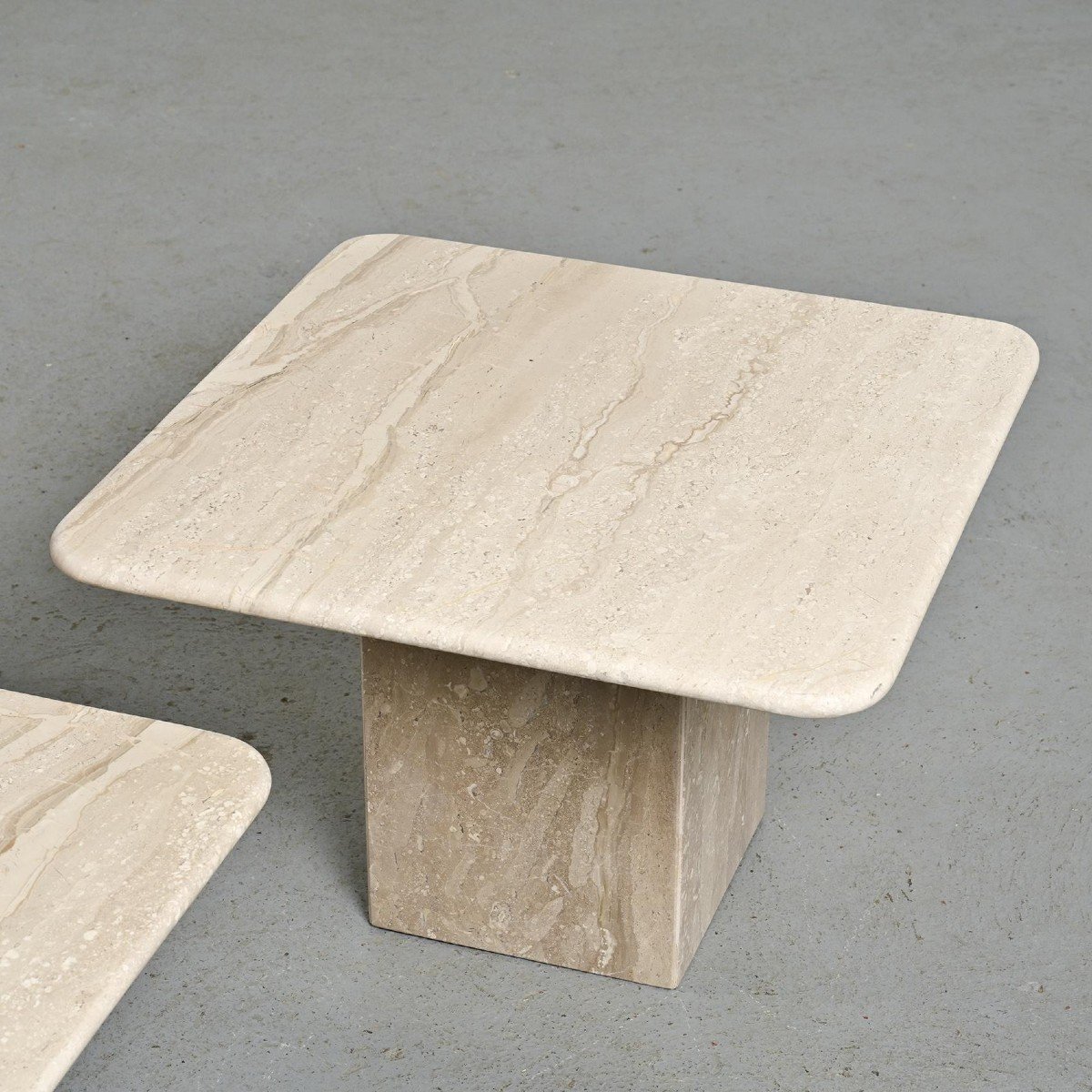   Set Of Three Travertine Nesting Tables, Italy Circa 1970-photo-4