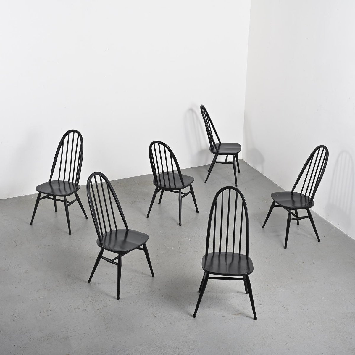 Suite De Six Chaises Quaker Par Lucian Ercolani, édition Ercol, Circa 1960 -photo-3