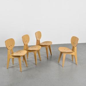 Suite De 4 Chaises 3221 Par Junzo Sakakura Pour Tendo Mokko, Design 1950