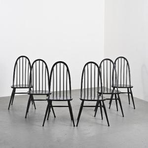 Set Of Six Quaker Chairs By Lucian Ercolani, Ercol Edition, Circa 1960 