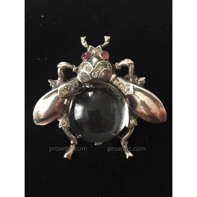 Trifari: Alfred Philippe , Broche Insecte En Argent, Lucite  Circa 1940