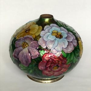 Camille Fauré : Vase Emaillé Au Décor Floral / カミーユ・フォレ　花文エナメル絵付け花瓶
