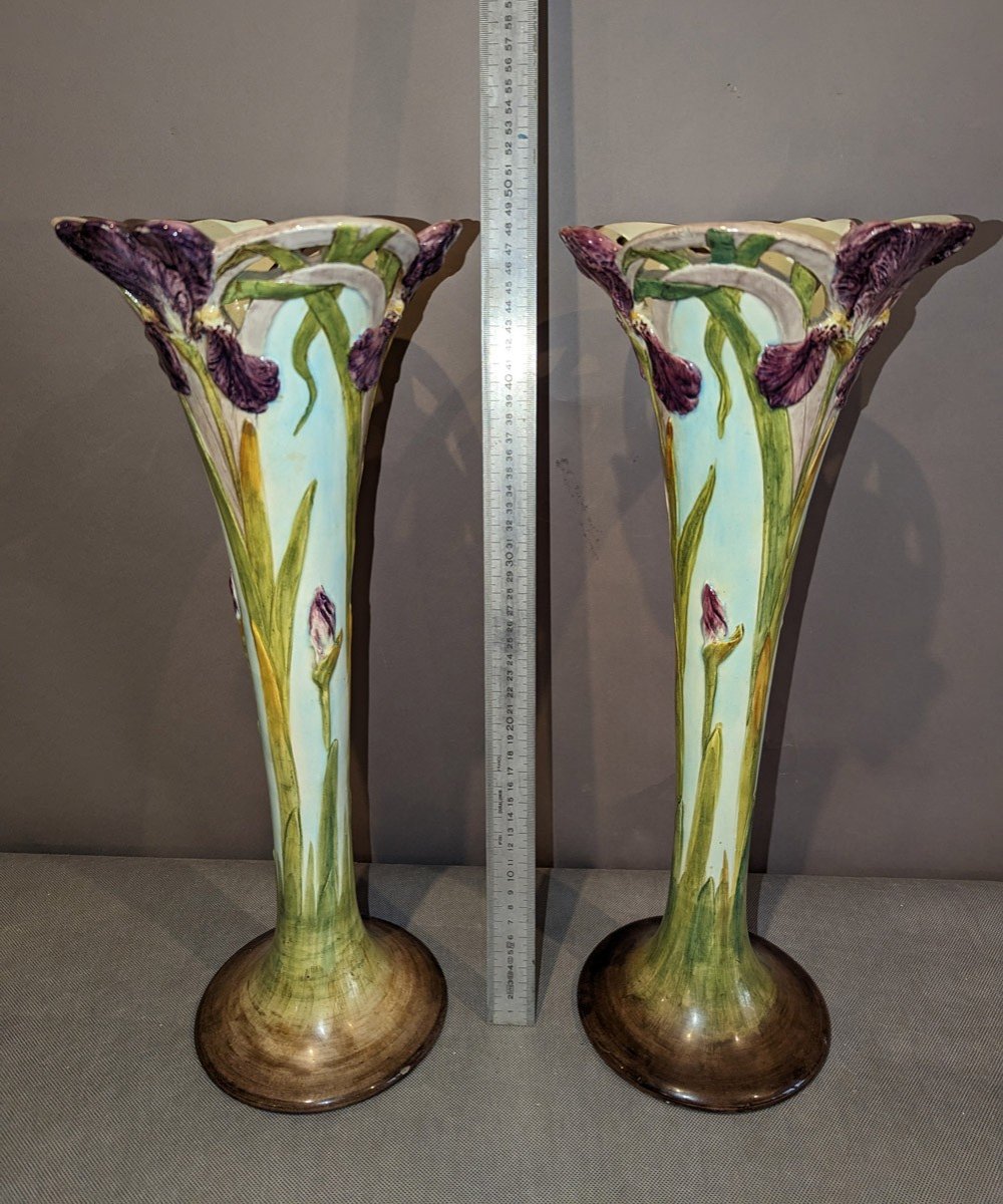 Delphin Massier . Paire De Grands Vases Aux Iris -photo-2