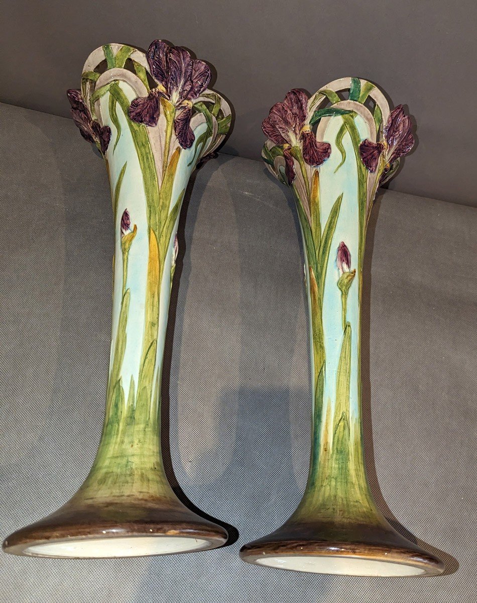 Delphin Massier . Paire De Grands Vases Aux Iris -photo-4