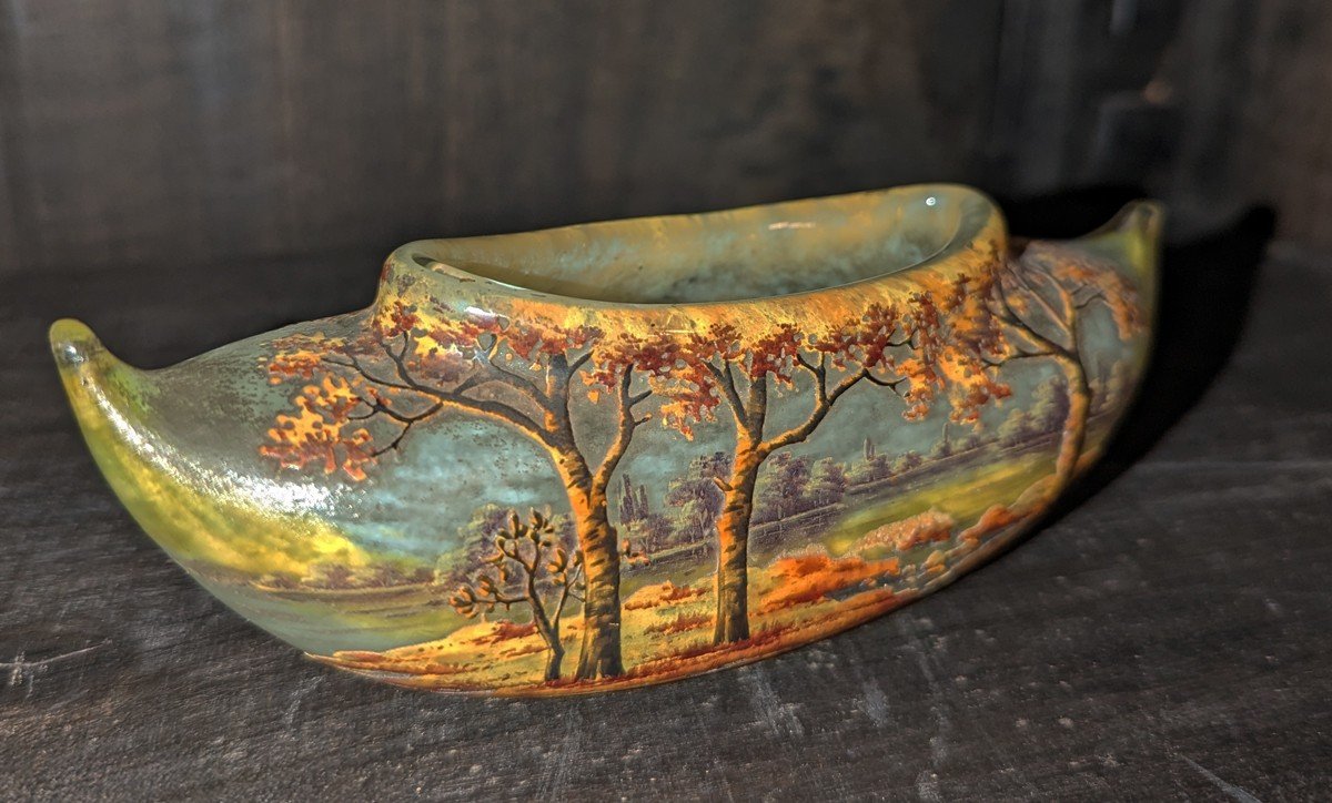 Rare Daum Shuttle Shaped Pocket Trinket (circa 1905/1910) Autumn Landscape-photo-2