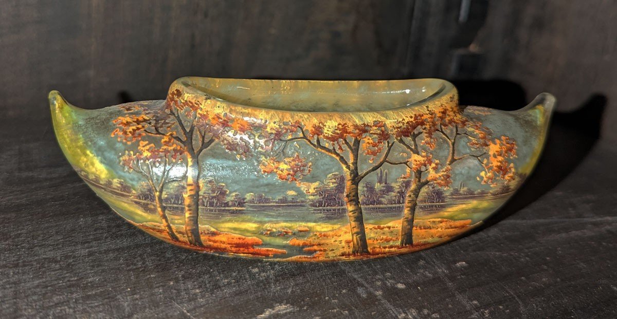 Rare Daum Shuttle Shaped Pocket Trinket (circa 1905/1910) Autumn Landscape-photo-4