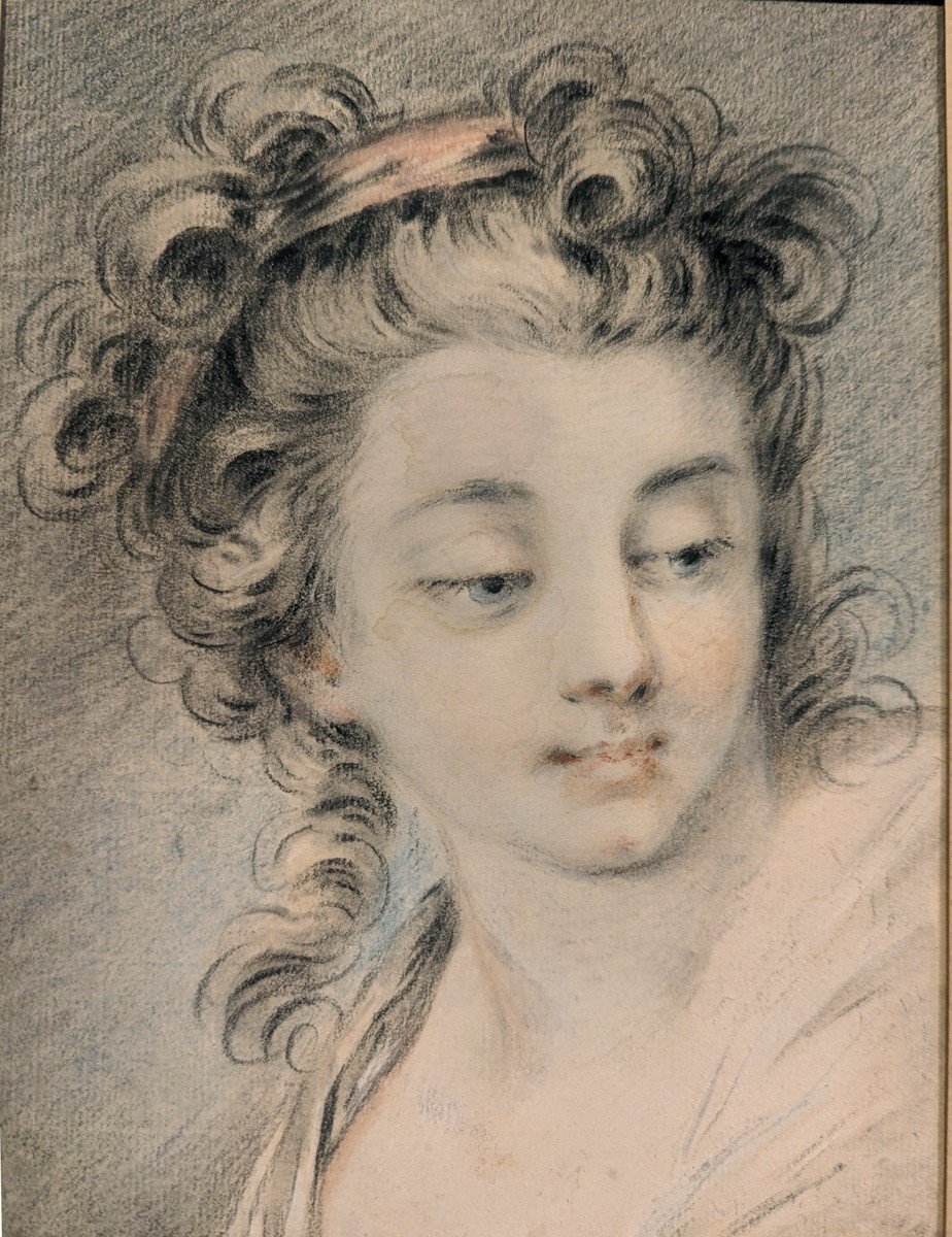 François Boucher Or Entourage (1703-1770) "woman's Head"-photo-2