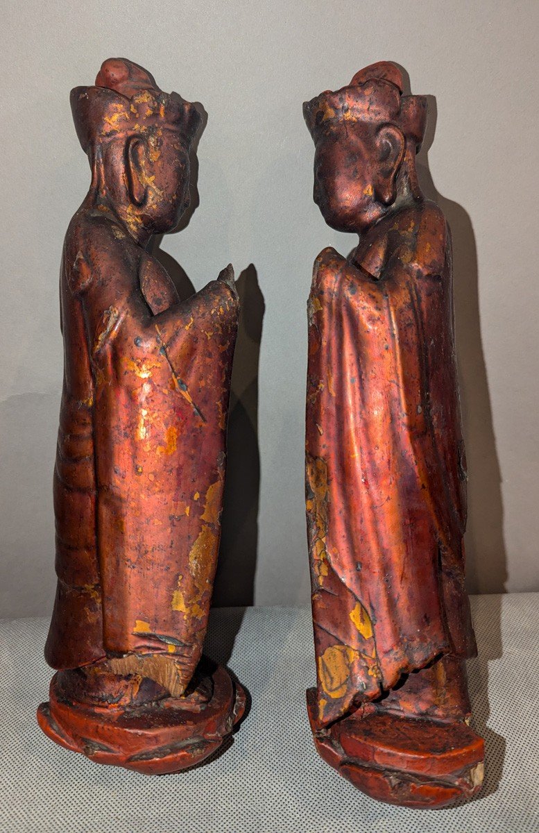 2 Monk Statuettes. Vietnam - 19th Century -photo-2