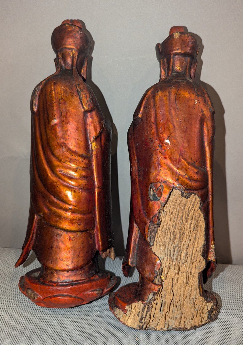 2 Monk Statuettes. Vietnam - 19th Century -photo-3