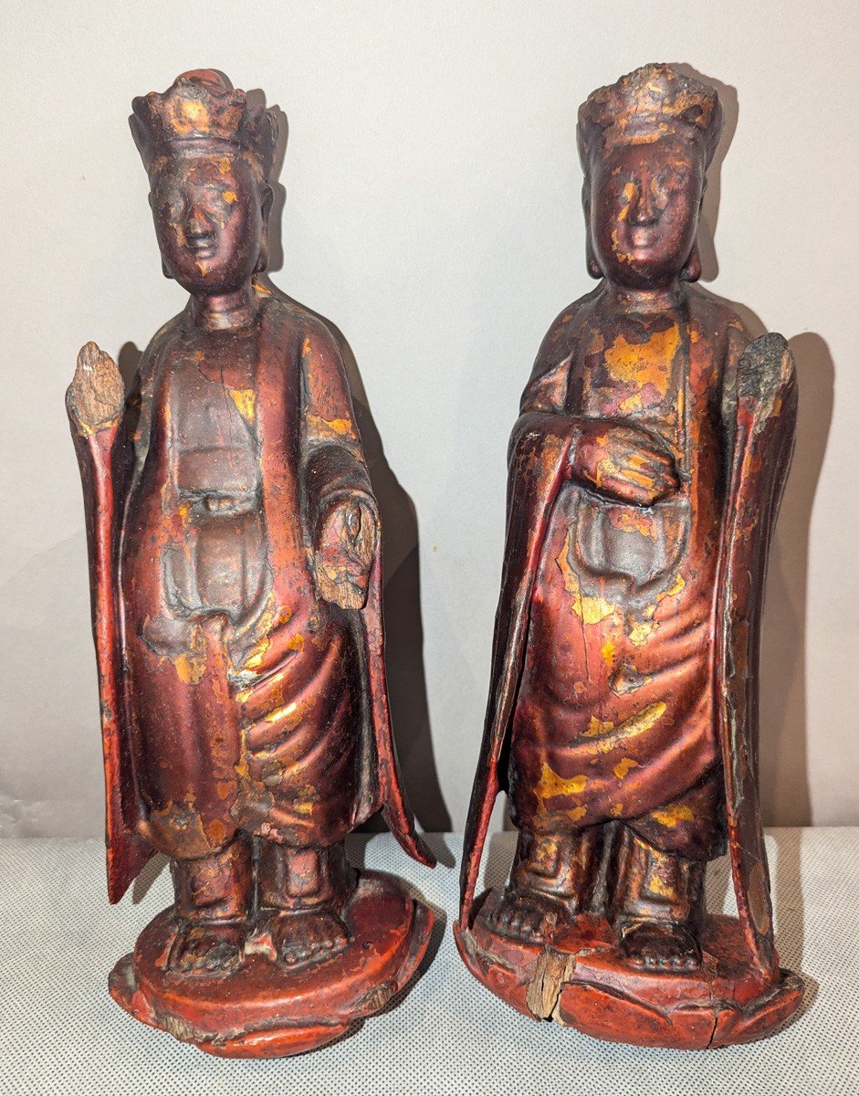 2 Monk Statuettes. Vietnam - 19th Century 