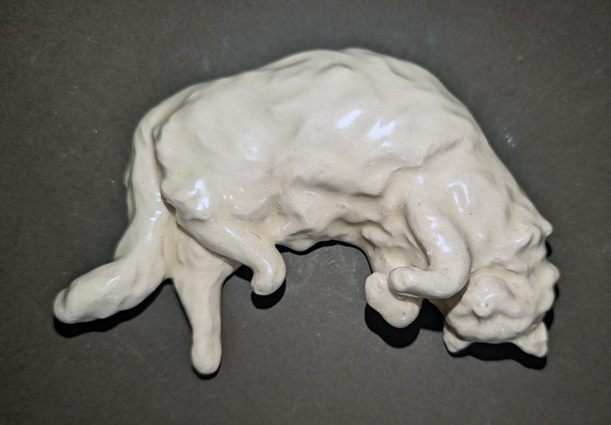 Rare Ceramic Subject "cat Sleeping On Its Back" By Jean-jacques Lachenal 