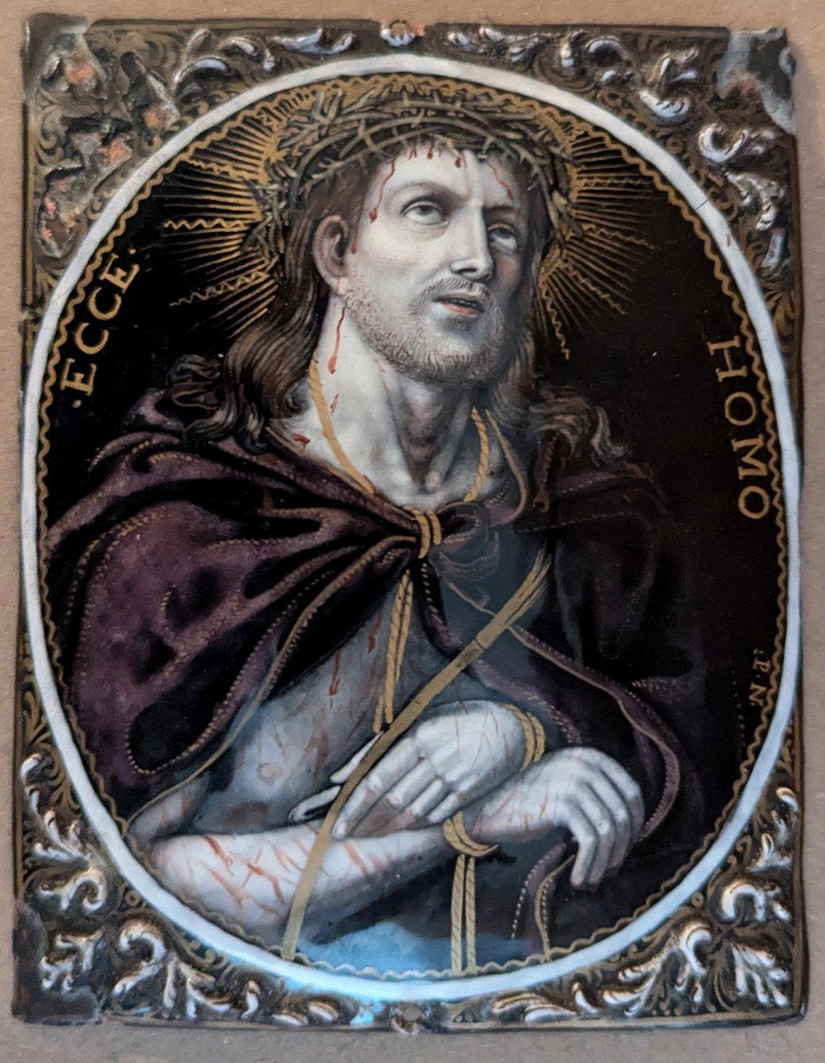 Plaque En émail 17e "christ Aux Outrages" Par Pierre II Nouailher  à Limoges-photo-2