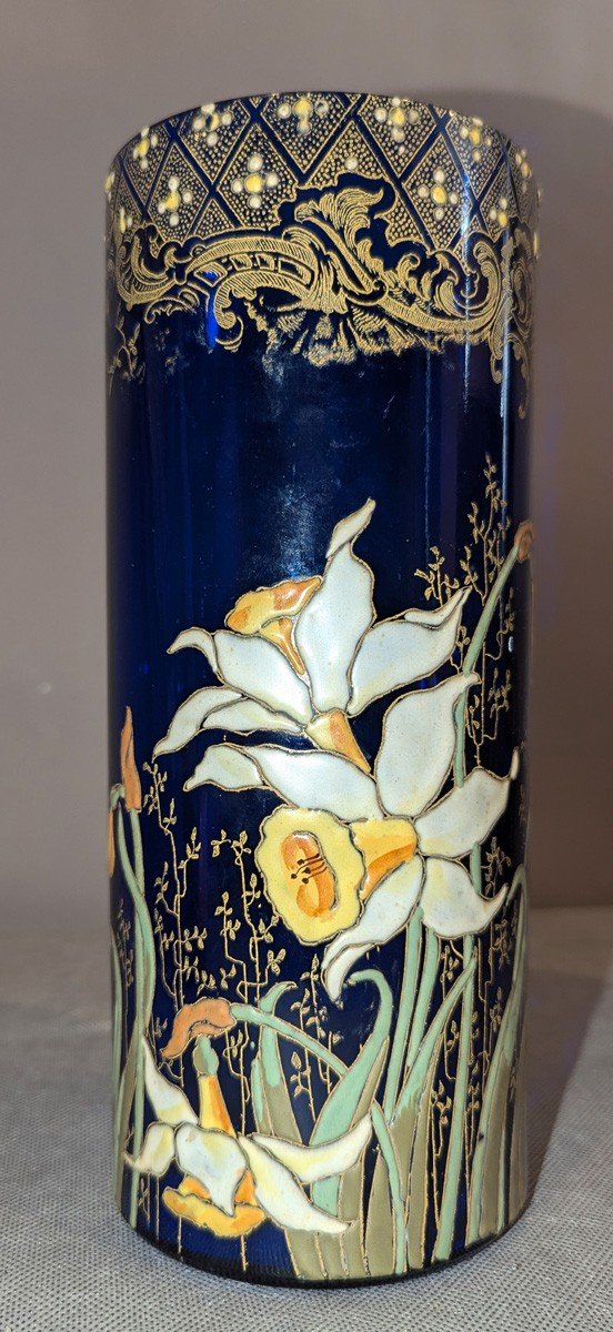 François Théodore Legras: Enameled Vase Decorated With Lonquils