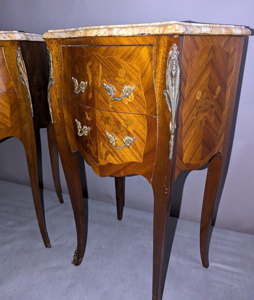 Pair Of Louis XV Style Marquetry Bedside Tables-photo-3