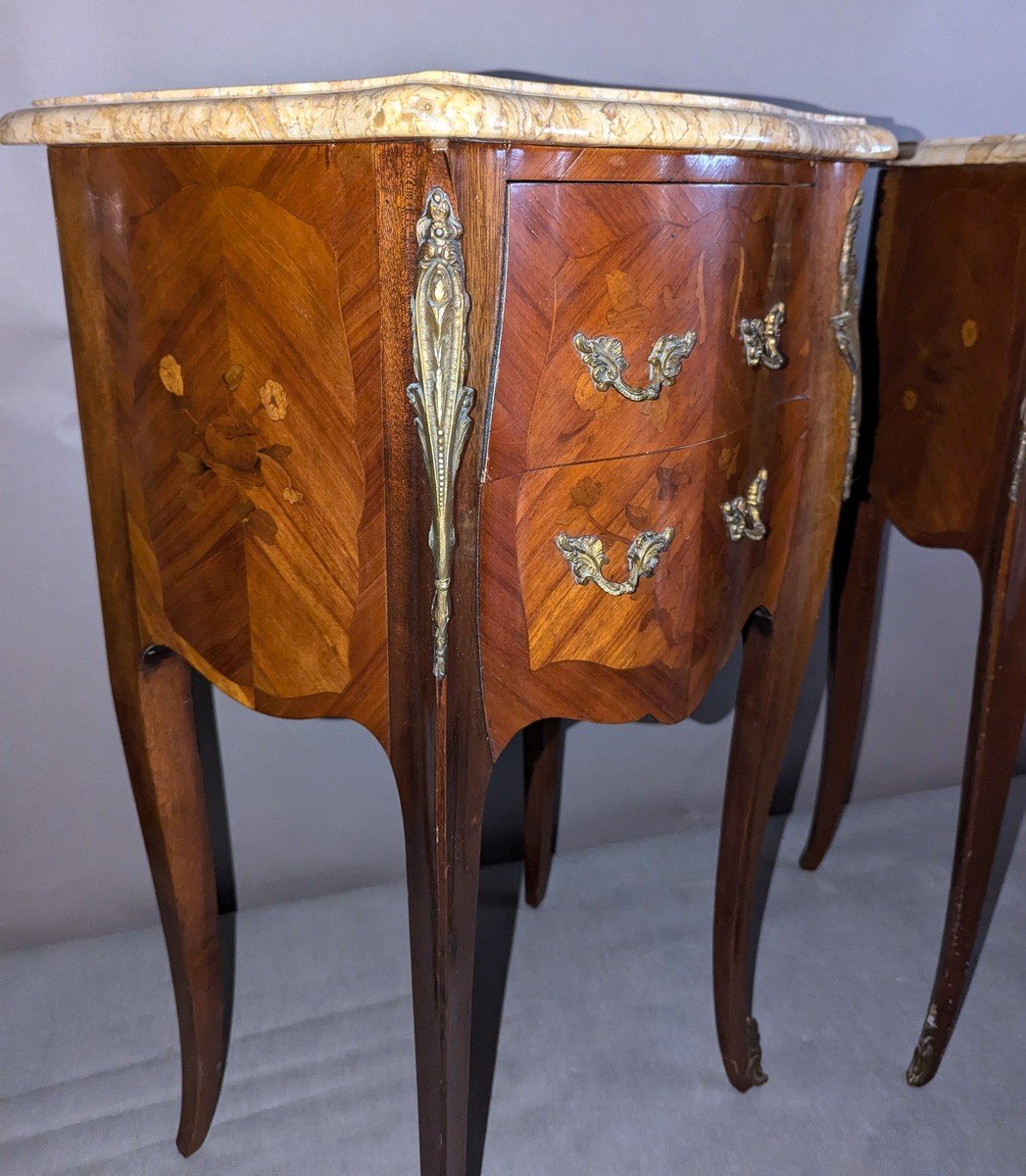 Pair Of Louis XV Style Marquetry Bedside Tables-photo-4