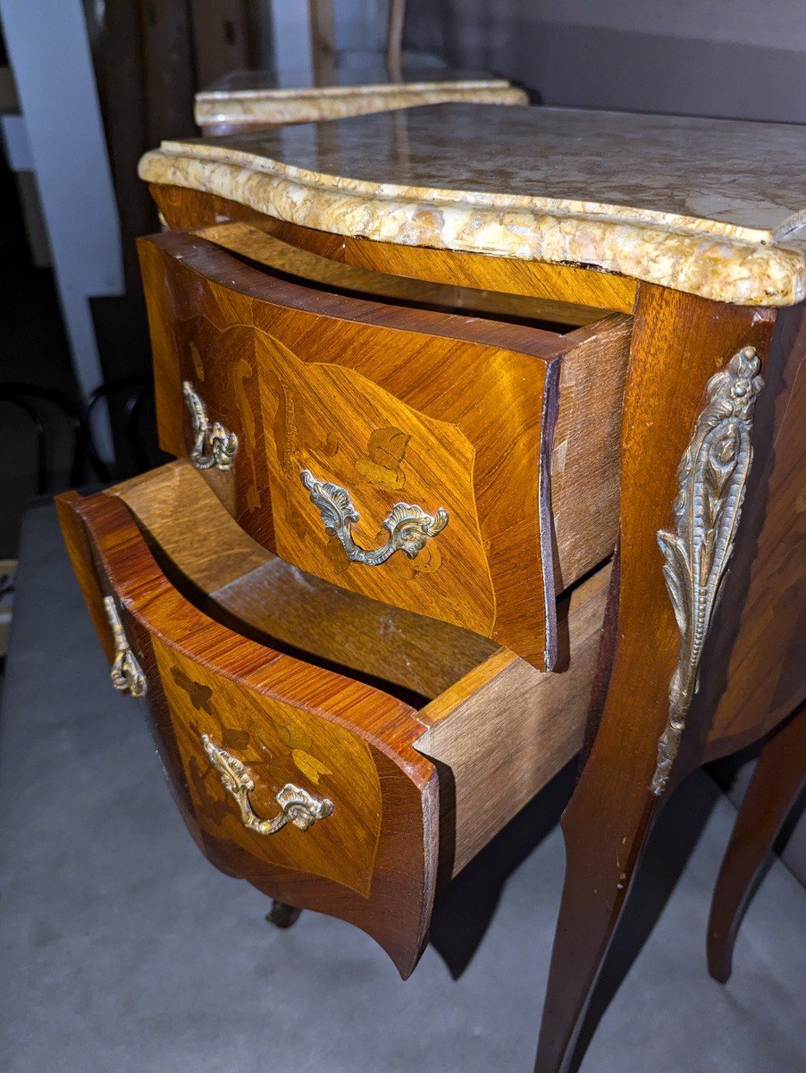 Pair Of Louis XV Style Marquetry Bedside Tables-photo-1