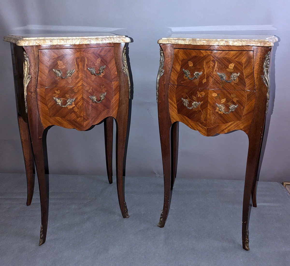 Pair Of Louis XV Style Marquetry Bedside Tables