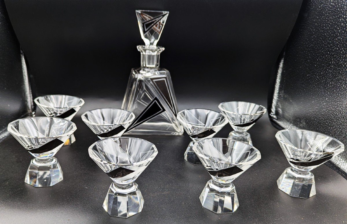 Karl Palda, Crystal Liqueur Service, Art Deco Period, Cubist Decor