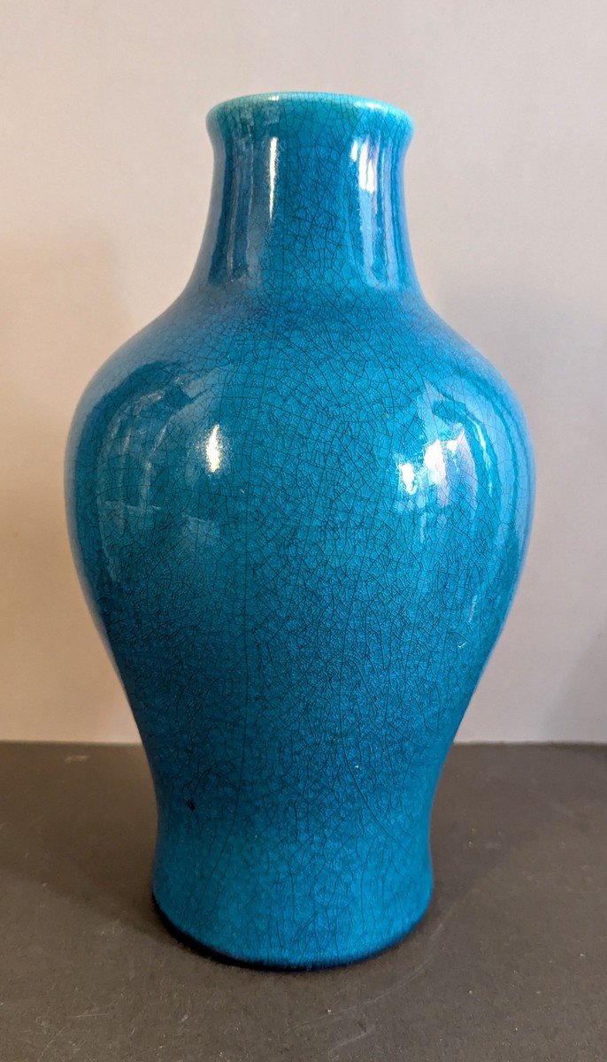 Pol Chambost - Vase Turquoise  Craquelé-photo-2