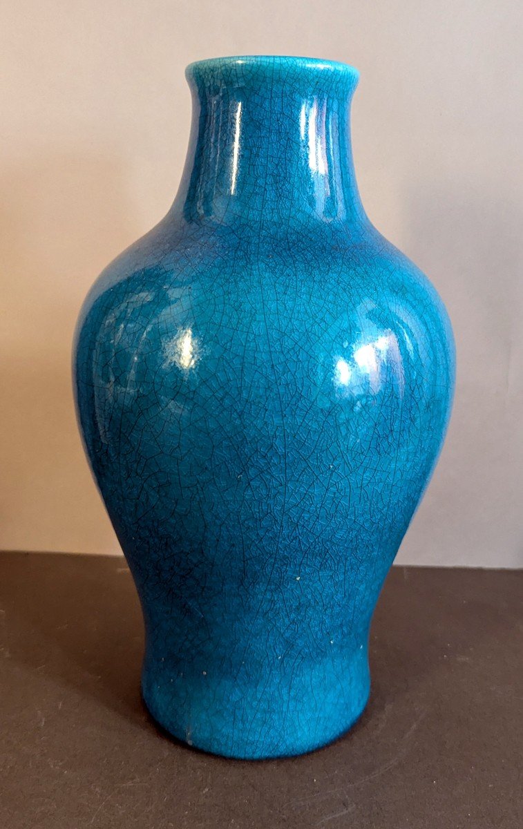 Pol Chambost - Vase Turquoise  Craquelé