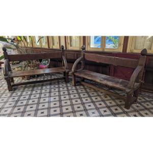 Pair Of Solid Oak Benches