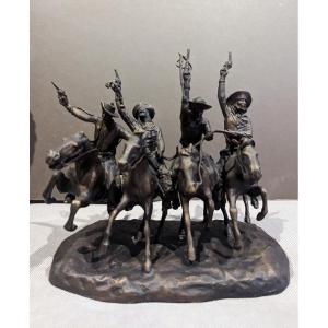 Group Of Galloping Cowboys In Bronze By Frederic Remington