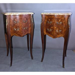 Pair Of Louis XV Style Marquetry Bedside Tables