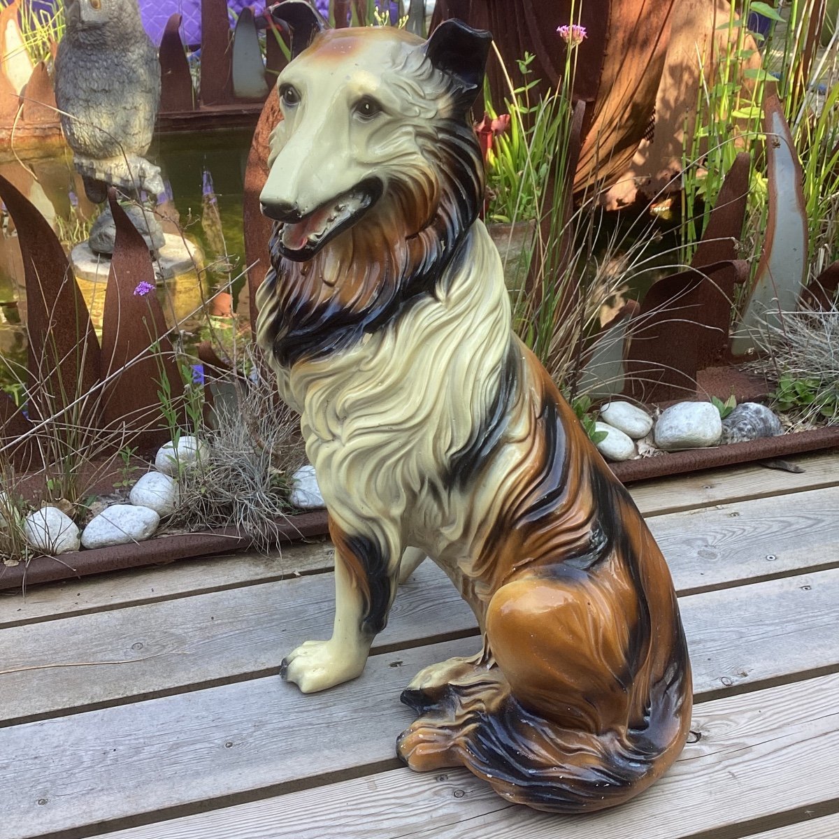 “collie” Life Size Sitting Ceramic Dog, Very Good Condition.