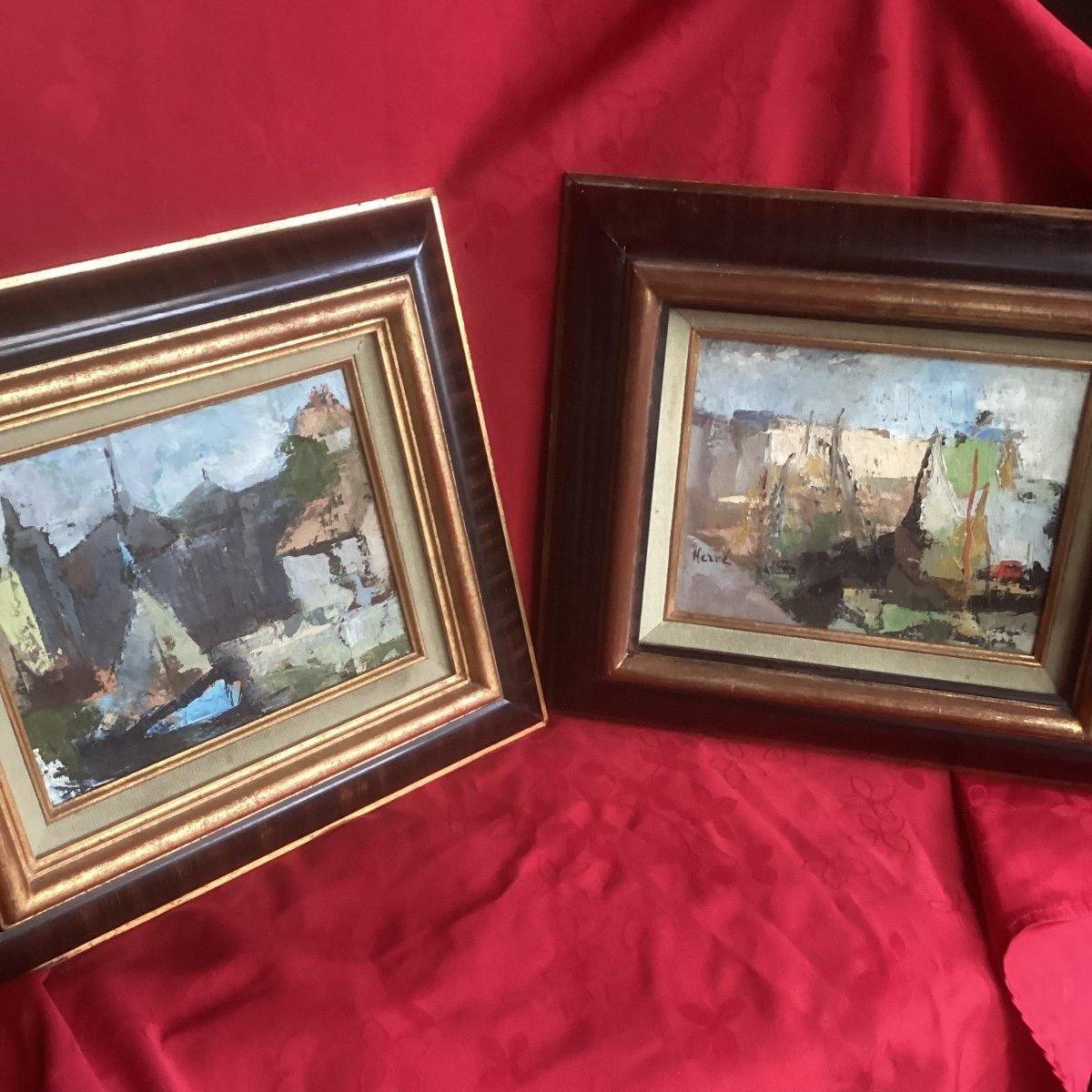 Pair Of Framed Marines On Panels Signed “hervé Jacqueline” And Countersigned On The Back.