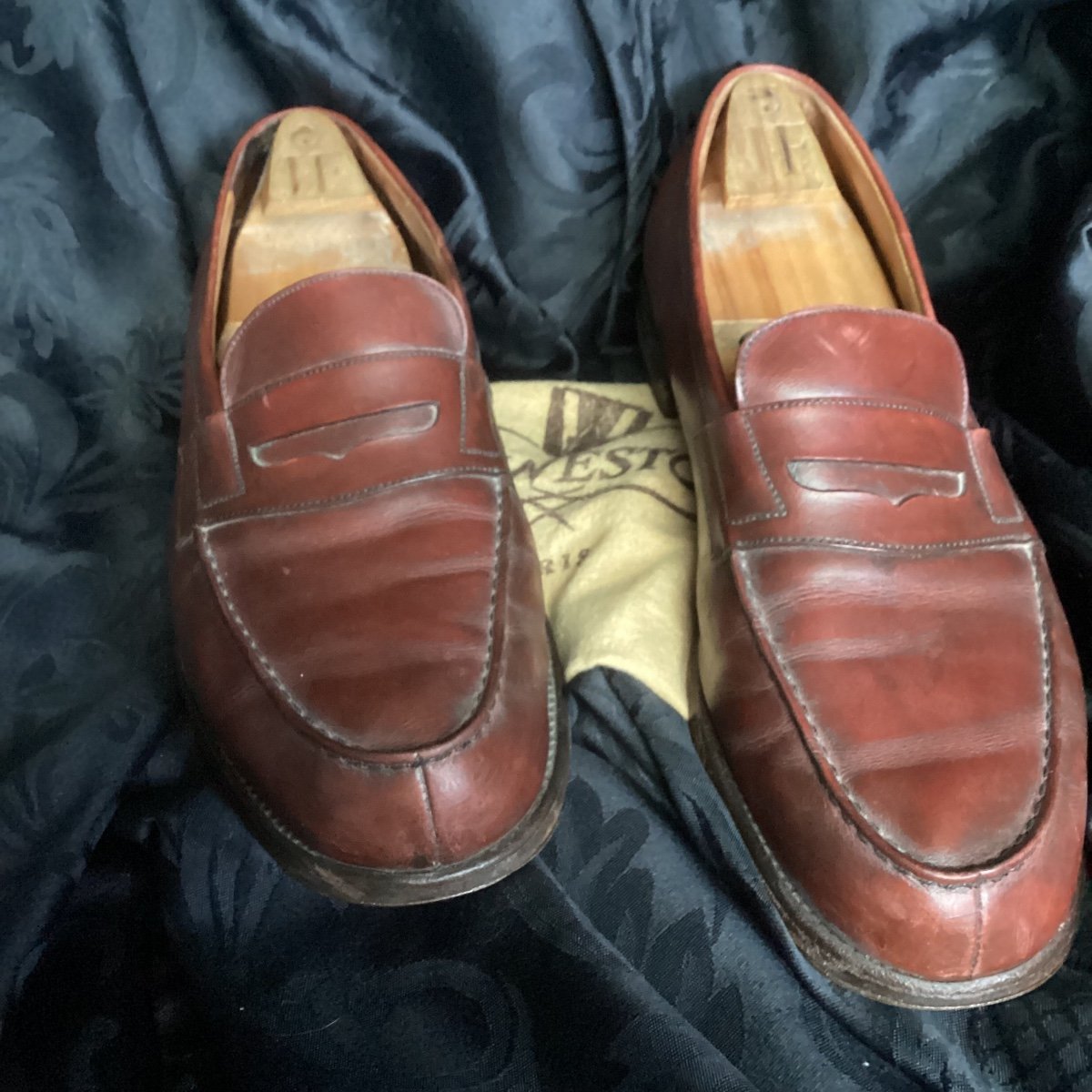 High Quality Weston Loafers, Brown Red, Size 44, With Adjustable Wooden Shoe Trees.