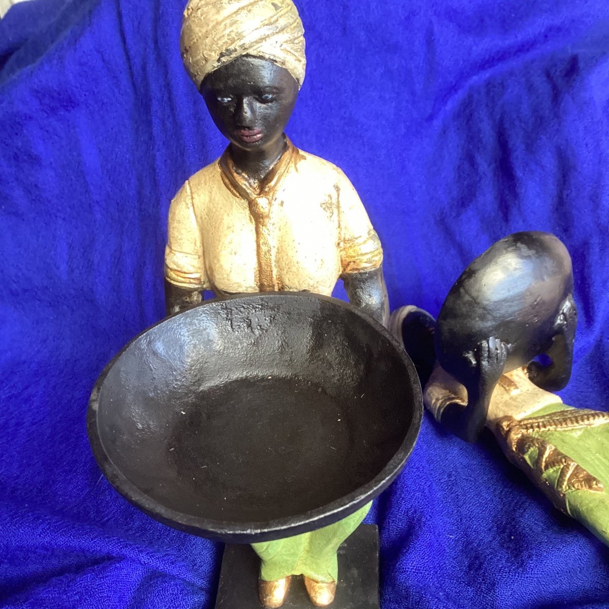 Oriental Women Pair Of Polychrome Regules Circa 1920 Beautiful Old Patina.-photo-3