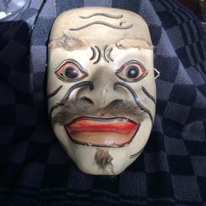 Theater Mask No, 19 Eme, Painted Wood, Eyes, Pierced Nostrils, Mustache, Eyebrows, Beard With Hair.
