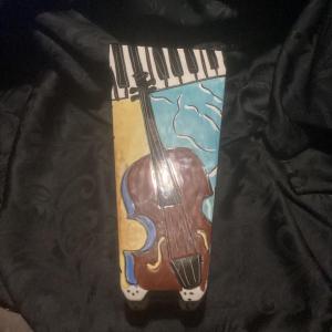 Ceramic Vase With Violin And Musical Staves, Signature,