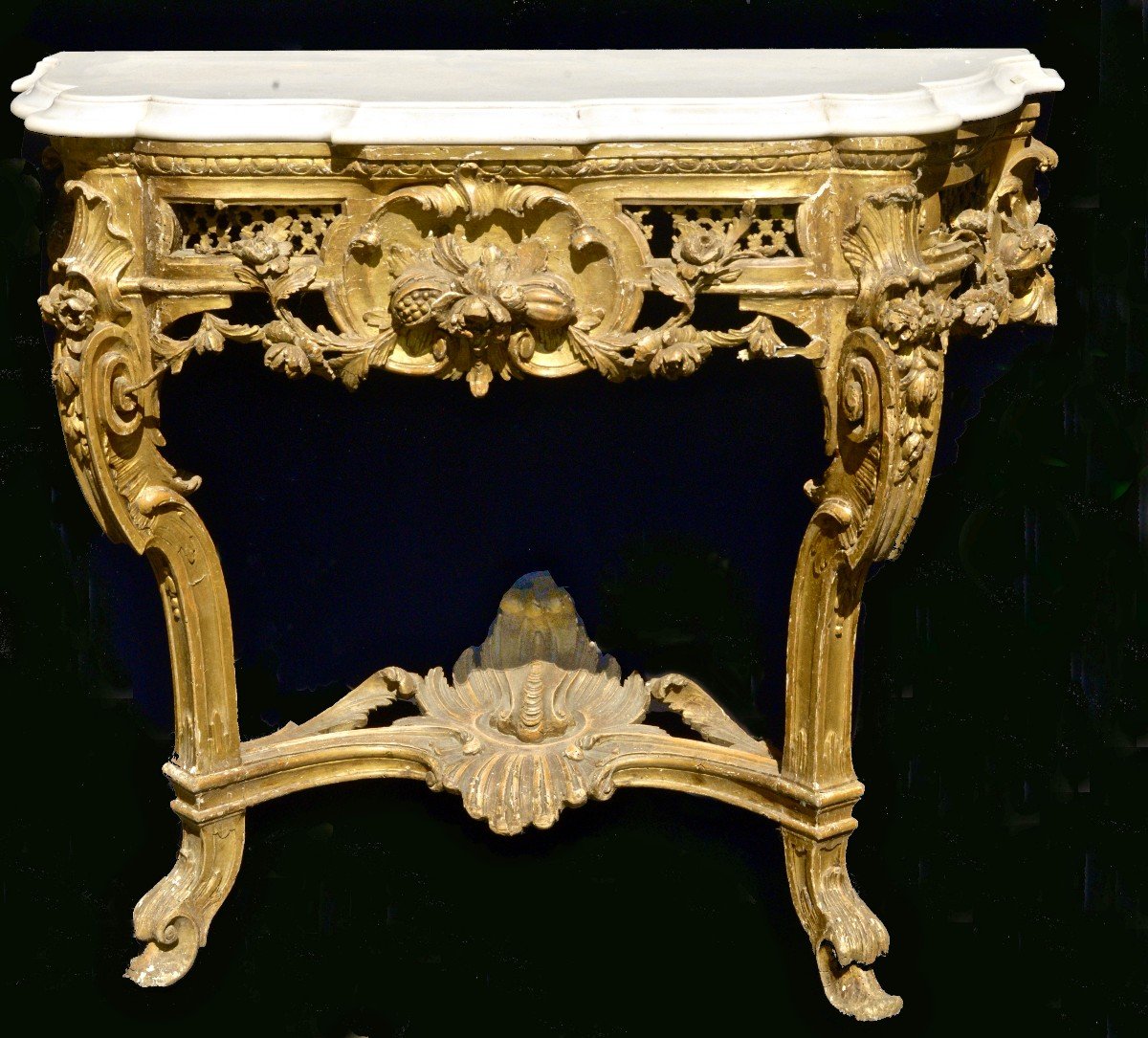Moving Console Golden Wood Marble, 19th-photo-5