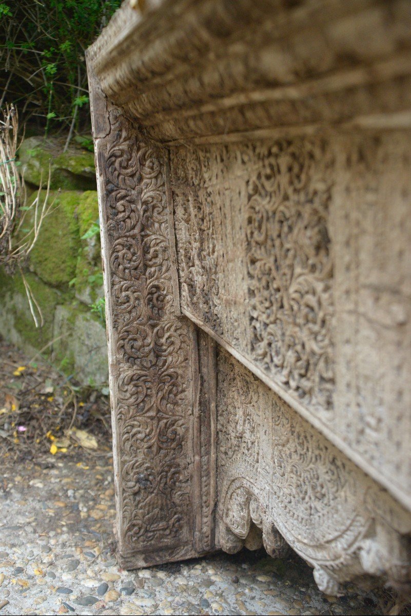 Grand Linteau Avec Ses Corbeaux En Bois Sculpté, Inde 19ème-photo-6