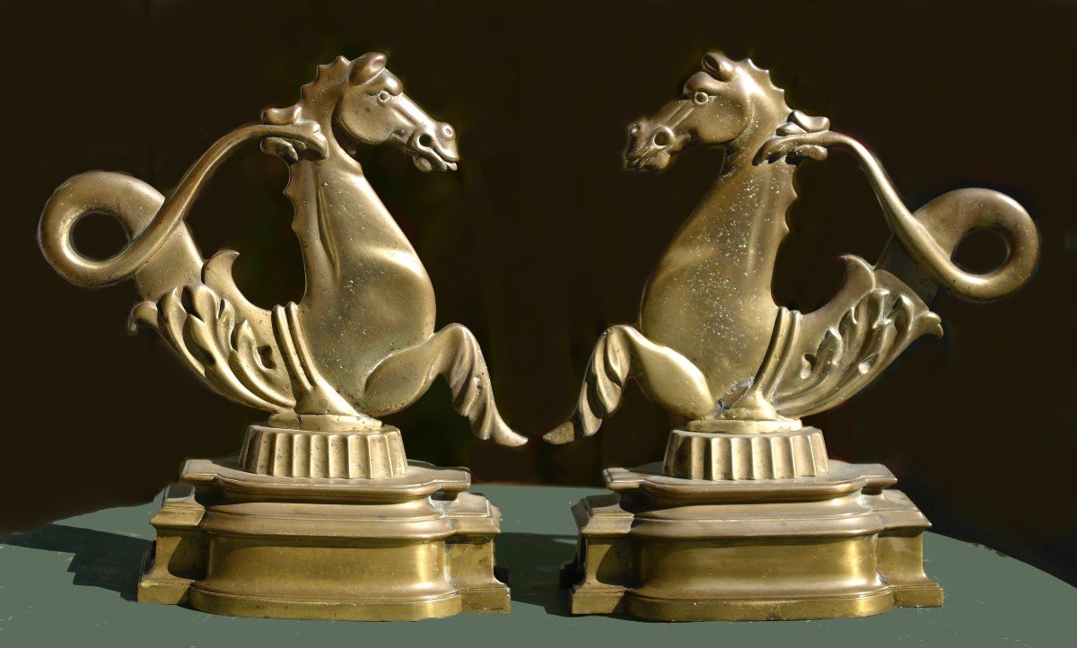 Pair Of Venetian Gondola Ornamental Horses, Bronze 19th Century-photo-2