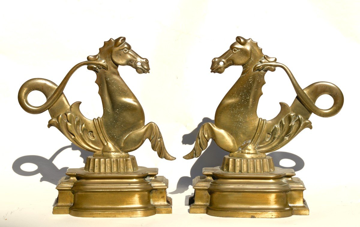 Pair Of Venetian Gondola Ornamental Horses, Bronze 19th Century