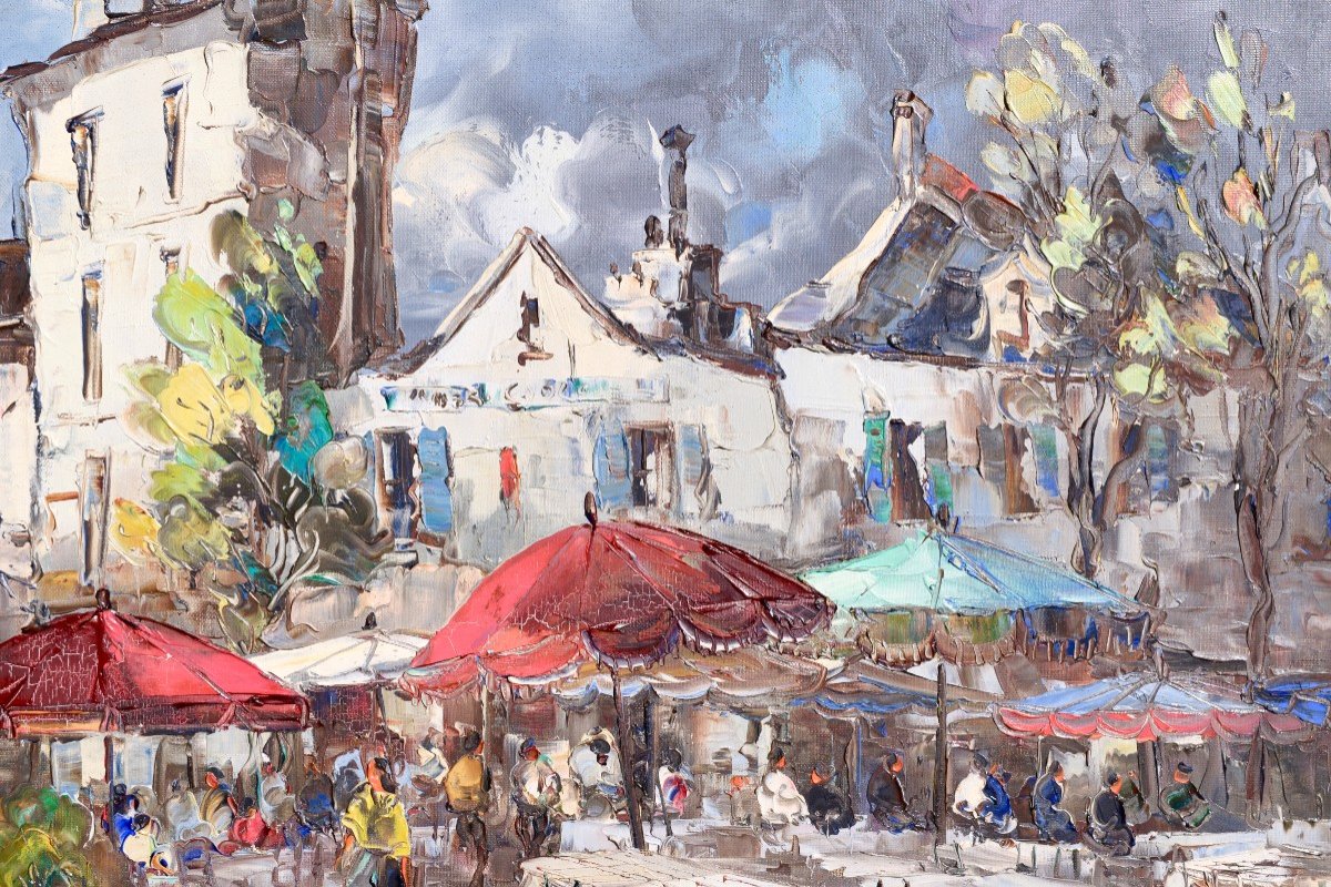 Pierre Wilnay "scéne de Marché" Huile sur Toile vers 1950-photo-2