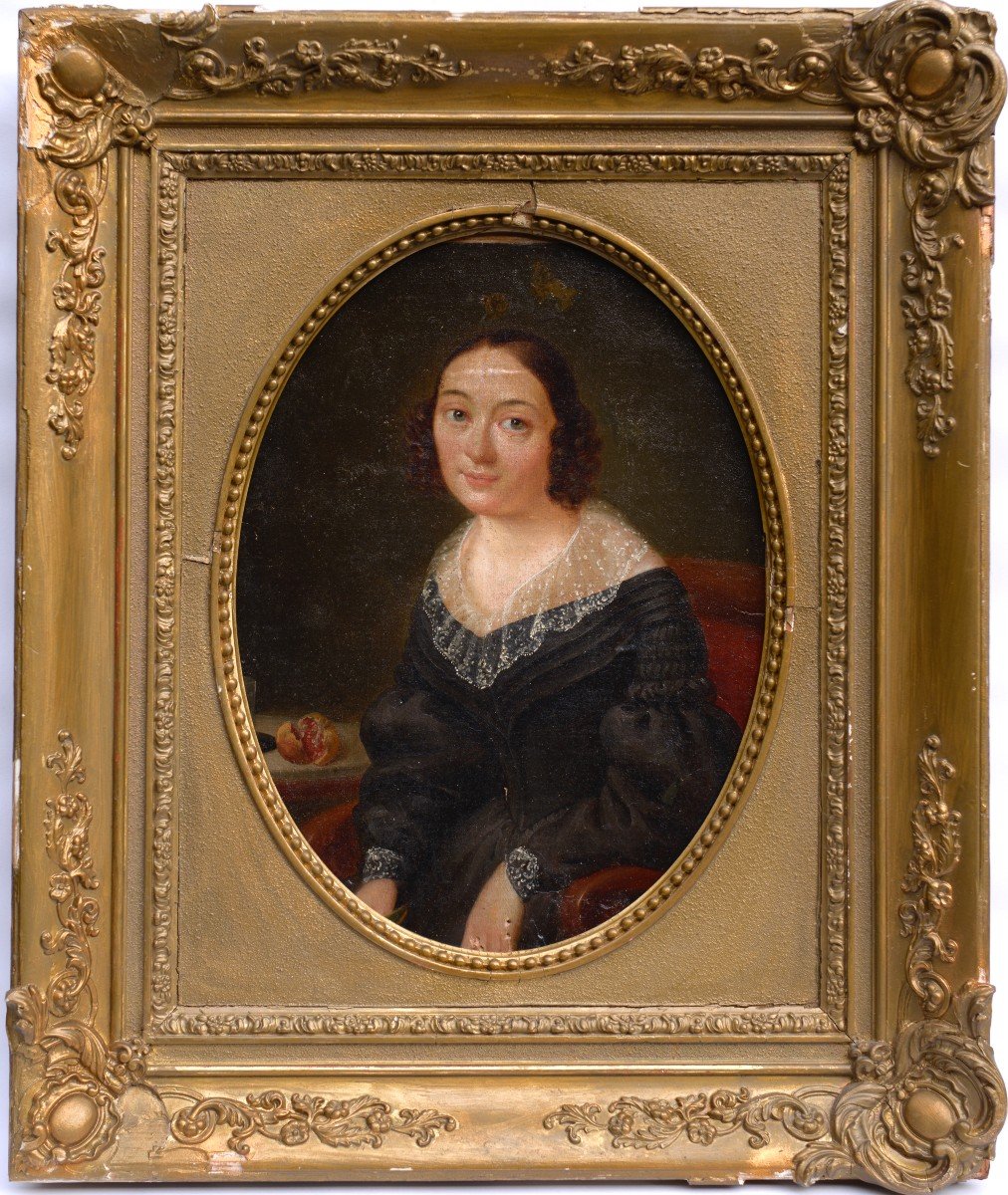 Portrait de Jeune Fille de Bonne Famille Huile sur Toile 19ème