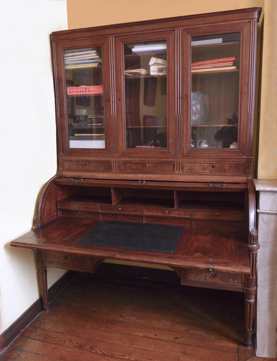 Large Louis XVI Period Cylinder Desk With Its Display Case-photo-2