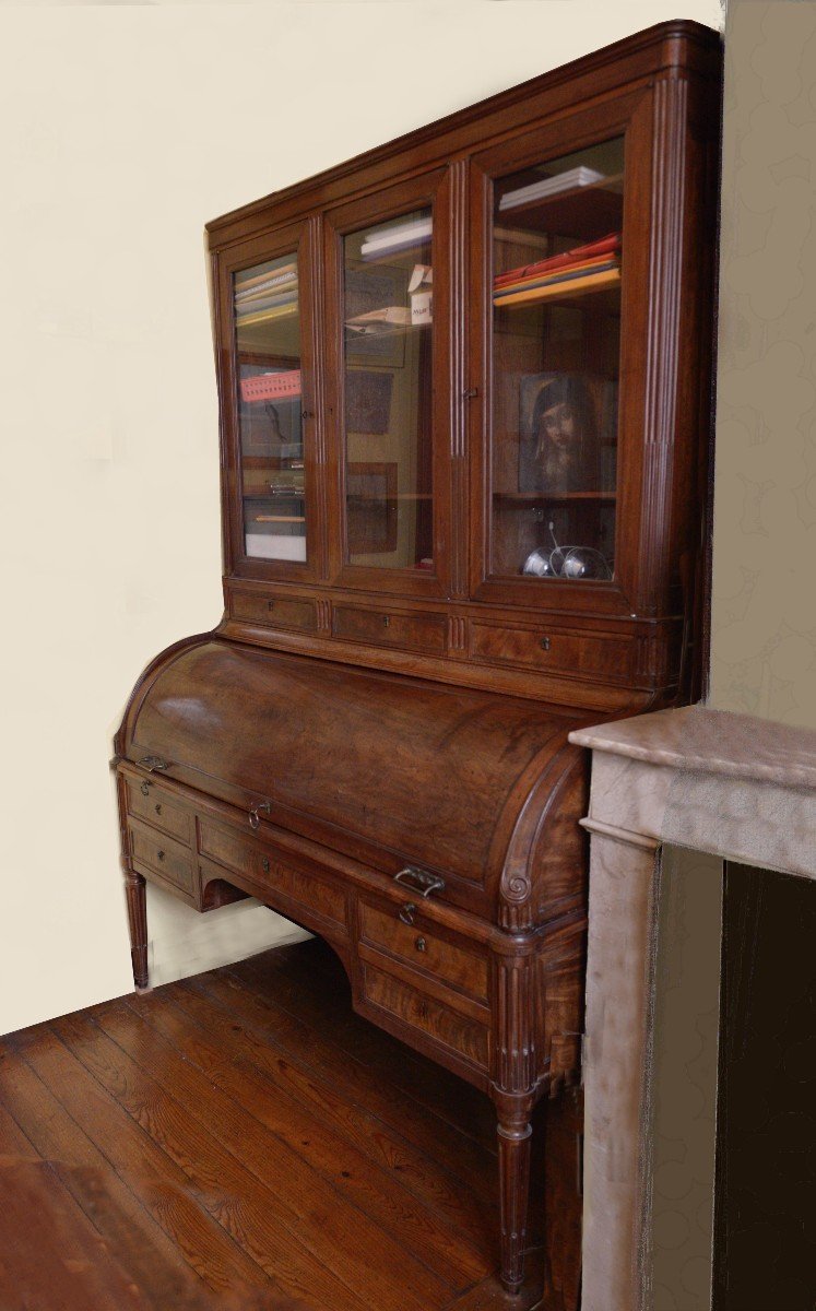 Large Louis XVI Period Cylinder Desk With Its Display Case-photo-3