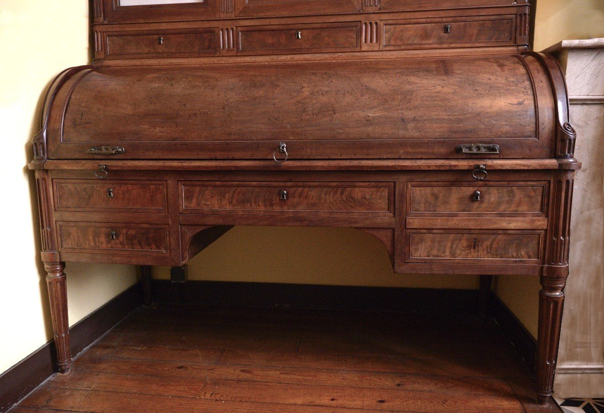 Large Louis XVI Period Cylinder Desk With Its Display Case-photo-4