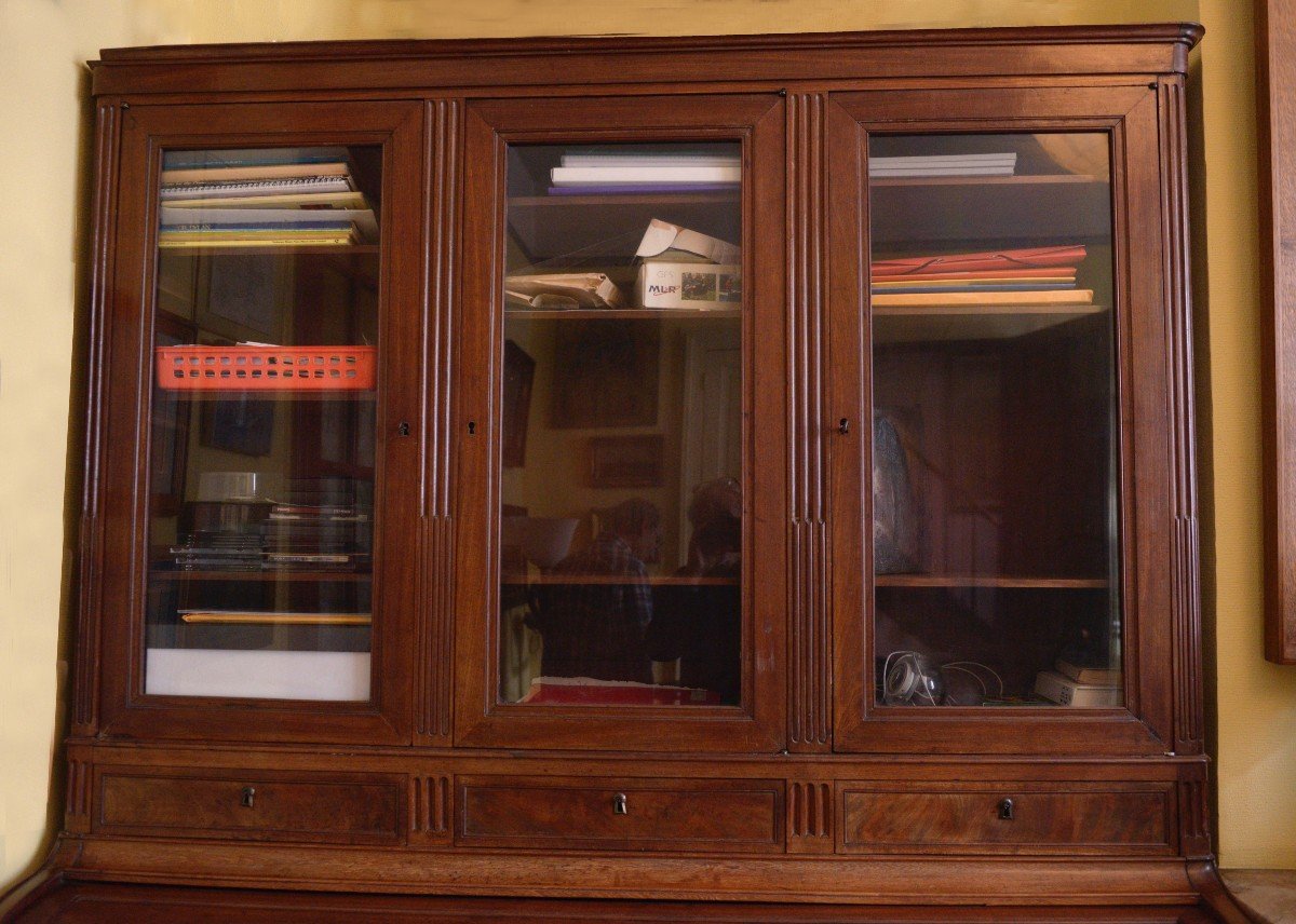 Large Louis XVI Period Cylinder Desk With Its Display Case-photo-1