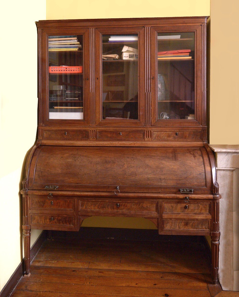 Large Louis XVI Period Cylinder Desk With Its Display Case