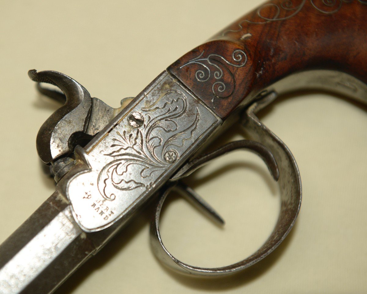 Pair Of Jacob Bertrand Double Barrel Pistols Circa 1840-photo-3