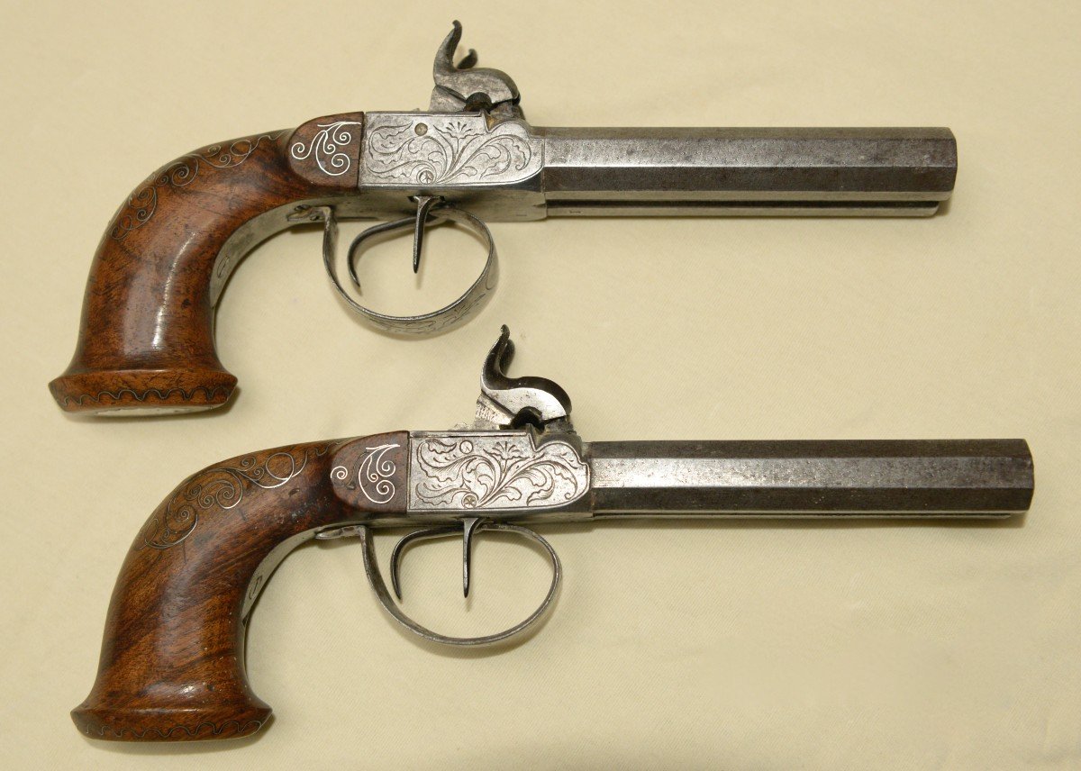 Pair Of Jacob Bertrand Double Barrel Pistols Circa 1840