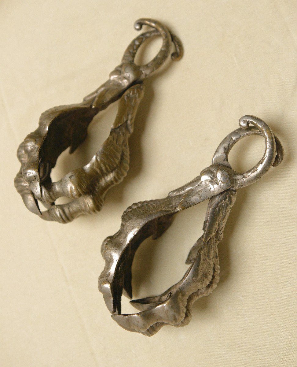 Pair Of 19th Century Bronze Pheasant Tongs-photo-1