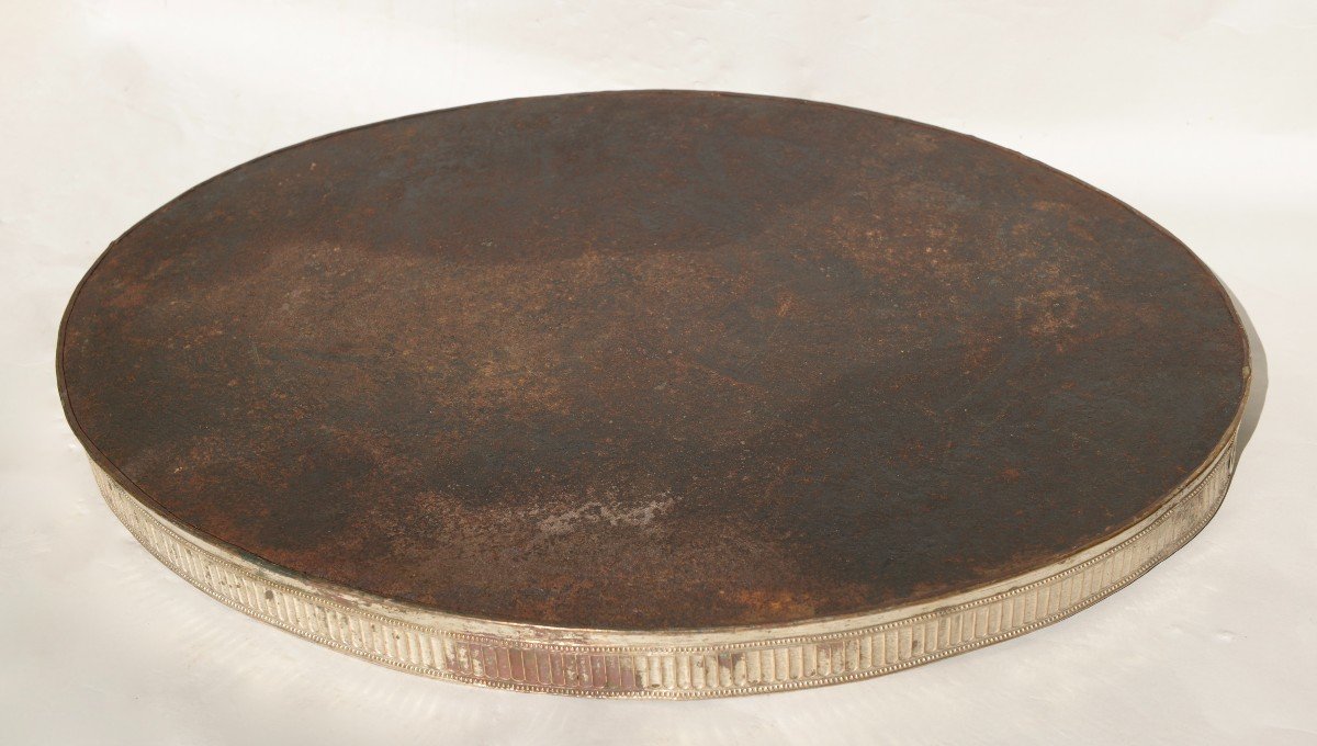 19th Century Painted Sheet Metal And Silver Metal Tray-photo-5