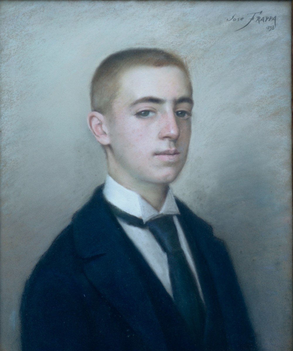 José Frappa "Portrait de Jeune Homme au Crâne Rasé" Pastel 1893-photo-2