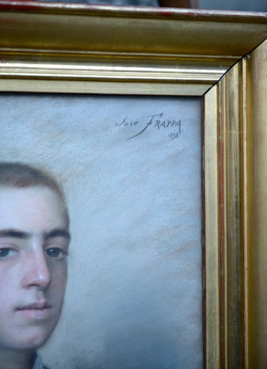 José Frappa "Portrait de Jeune Homme au Crâne Rasé" Pastel 1893-photo-3